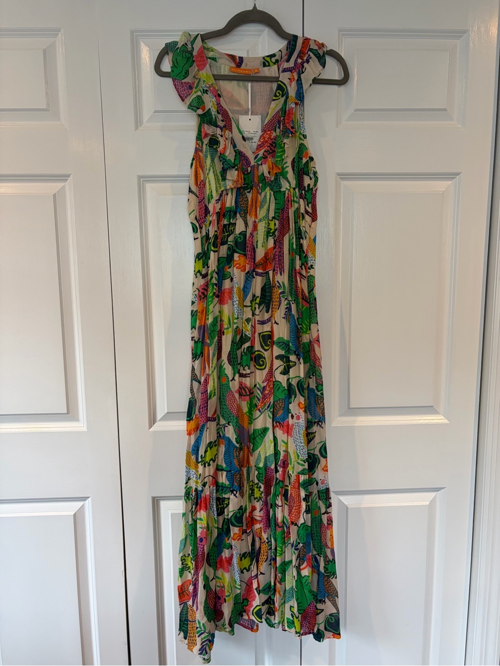 NWT Oliphant White Multicolor Floral Ruffle Maxi Dress